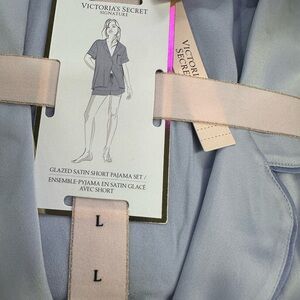 Victoria's Secret Glazed Satin Short Pajama Set - Light Blue and Pink